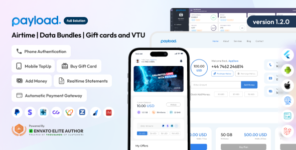 PayLoad v1.2.0 – Airtime – Data Bundles – Gift cards and VTU Full Solution