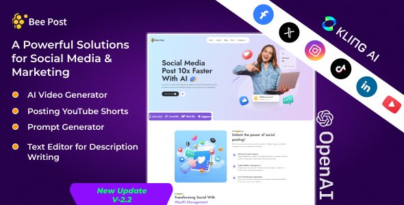 BeePost v2.2 – AI Social Media Management & Content Creation SaaS with Subscription System – nulled